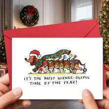 1pc Dachshund-Themed Christmas Greeting Card - Perfect Holiday & Birthday Gift For Dog Lovers, Unique Sausage Dog Design Christmas Card Gift - A - View 6