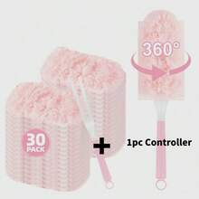 30pcs Pink Disposable Electrostatic Dust Duster With Handle, 360 Degree Reusable Refill Head For Household Home Car Cleaning, Ash Removal Feather Duster Replacement For Furniture Keyboard Desktop Bookshelf Laundry, Cleaning Supplies Accessories Tool - Pink - View 13