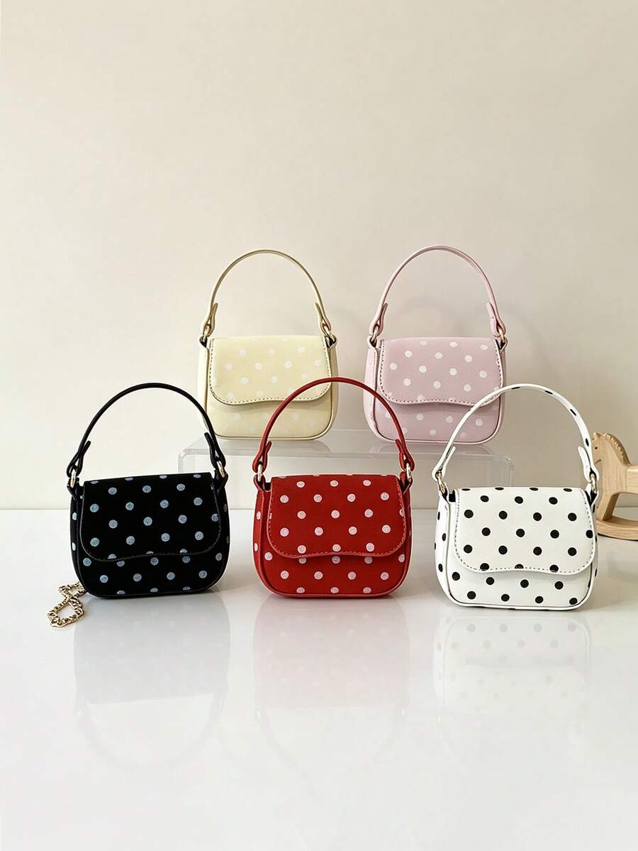 Sweet Polka Dot Mini Square Handbag, Cute Girly Style Flap Chain Crossbody Bag, Outdoor Accessory Bag - A - View 1