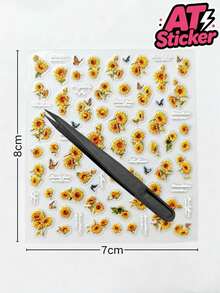 1pc Fresh Sunflower Decorative Sticker, Transparent Waterproof Sticker, Sunflower Flower And Butterfly Combination Pattern, Bright Colors With Rich Layers, Thin And Adherent With No Curling Edges, Suitable For Digital Device Shells, Portable Containers, Makeup Boxes, Electronic Accessories Exterior Decoration And Beautification - Decorative Stickers - View 7