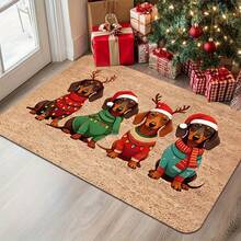 1pc Dachshund Christmas Door Mat With Christmas Hat And Sweater Pattern, Soft Polyester Fiber Indoor/Outdoor Carpet Kitchen Rugs, Machine Washable Pet Mat, Suitable For Entryway, Kitchen, Bathroom - Cute Dog Home Decor Gift For Pet Lovers - A - View 8