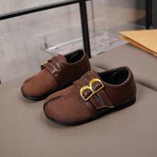 Spring/Autumn New Girls' Vintage Split-Toe Shoes, Dual Gold Buckle Decor, Hook And Loop Closure, Easy On/Off, Soft Sole, Daily & Dressy Casual Shoes - Brown - View 4
