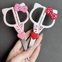 Hasbro Cute Hello Kitty Pattern Scissors, Adorned With Bow And Heart Details, Fine Stainless Steel Build, Perfect For Paper Craft, Diary Decoration, Handmade Projects, Daily Home And Office Decorative Stationery Supplies - A - View 1