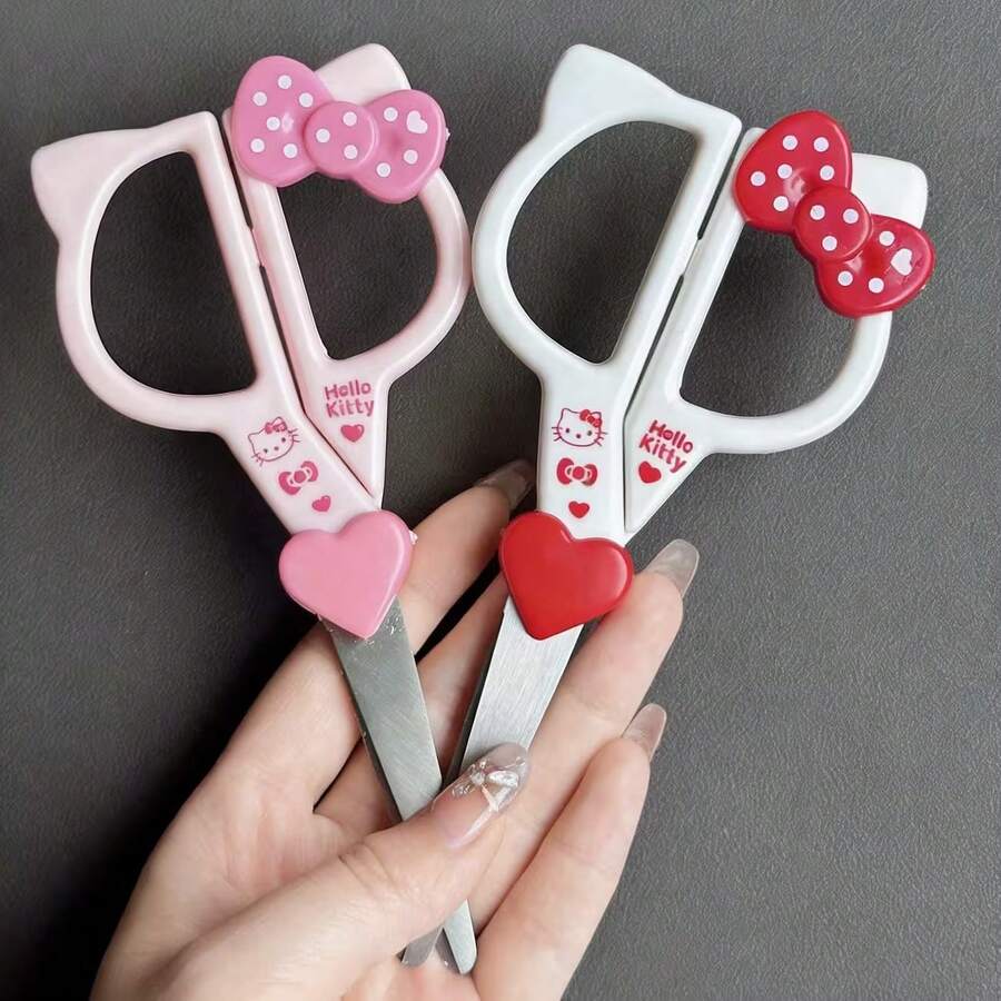 Hasbro Cute Hello Kitty Pattern Scissors, Adorned With Bow And Heart Details, Fine Stainless Steel Build, Perfect For Paper Craft, Diary Decoration, Handmade Projects, Daily Home And Office Decorative Stationery Supplies - A - View 1