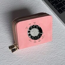 Vintage 90s Telephone Print Card Holder Lightweight Wallet, Suitable For Women's Daily Use, Double Zipper Mini Wallet/Coin Purse/Card Holder - Multicolor - View 11