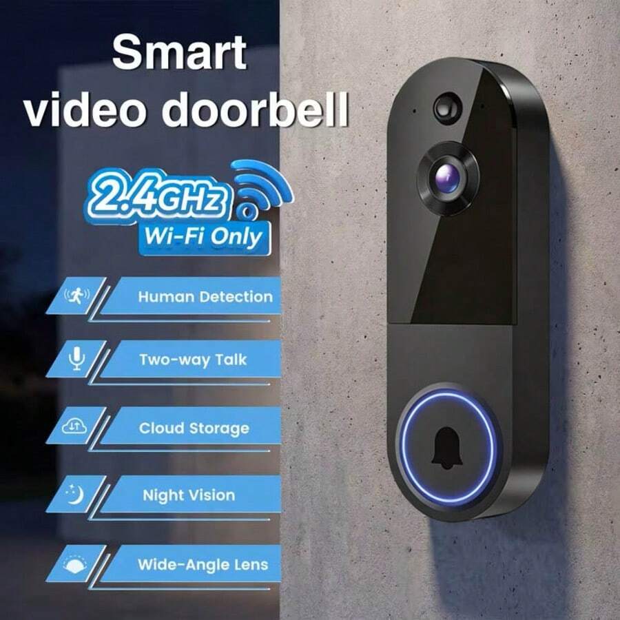 Kamera Bel Pintu Nirkabel 1080P, Bel Pintu Pintar, Penglihatan Malam, Sensor PIR, Deteksi Gerakan, Alarm Waktu Nyata, Audio Dua Arah, Pemasangan Mudah