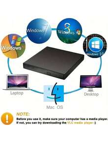 1pc USB 2.0 Ultra-Thin External CD DVD Drive, Portable CD DVD Writer, Compatible With Laptop And Desktop Computers (Please Follow The Instructions In The Manual) - View 7