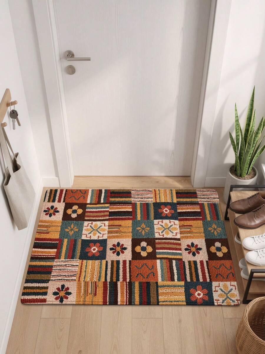 DAJIANG 1pc Vintage Bohemian Welcome Doormat, Outdoor Rug, Hallway Runner, Area Rug, TPR Backing Non-Slip Mat, Suitable For Bathroom, Indoor, Hallway, Bedroom, Living Room, Bedside, Machine Washable Easy To Clean, Entryway Mat, Autumn Home Decor, Winter Christmas