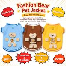 1pc Cute 3D Bear & Dog Jacket, Thermal Lined Cat & Dog Coat With Leash Attachment, Personalized Pattern Design, Suitable For Small & Medium Dogs And Cats, Universal Pet Clothing - Multicolor - View 6
