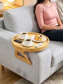 Handmade Wooden Tray Armrest Clamp Table, Perfectly Fits Sofa Tray Table, Can Hold Phone Or Water Cup, Suitable For Small Spaces, Automatically Fixes To Desktop, Great Gift For Friends And Family - Yellow - View 7