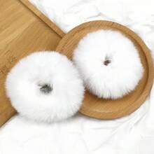 2pcs Set Basic Minimalist Autumn/Winter Preppy Style Commute Faux Fur Scrunchies Hair Accessories - Royal Blue - View 2