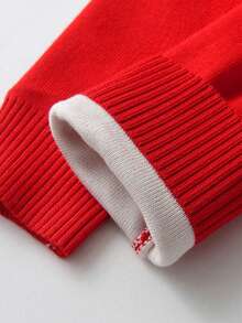 Sweater Leher Bulat Bordir Santa Claus Natal untuk Anak Laki-laki, Lengan Panjang, Cocok untuk Musim Gugur & Musim Dingin - Merah - View 6