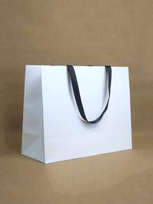 1/5pcs White Minimalist Paper Gift Bags With Black Satin Ribbon Handles, Suitable For Clothing Store Gift Packaging, Wedding Party, Birthday Gift, Holiday Gift Storage, Cosmetics, Multi-Purpose Shopping Packaging Bags - Multicolor - View 11