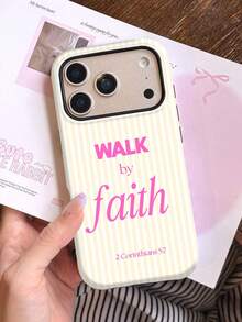1pc Full Coverage Hard Phone Case, 2-In-1 Glossy Protective Film, Minimalist Style, Vibrant Striped Pattern With Religious Slogan, Compatible With Samsung/11/12/13/14/15/16/17 Pro Max - Multicolor - View 1