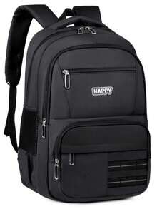 Casual Daypack, Men Letter Patch Backpack, Water Resistant Spacious Storage, Daily Work Outdoor Travel, Breathable Back Panel Oxford Rucksack - Multicolor - View 4