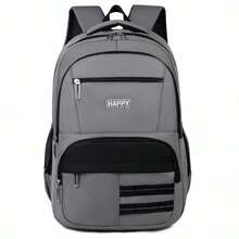 Casual Daypack, Men Letter Patch Backpack, Water Resistant Spacious Storage, Daily Work Outdoor Travel, Breathable Back Panel Oxford Rucksack - Multicolor - View 16