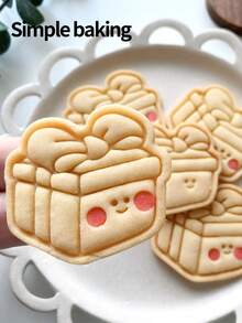 A Christmas Gift Cookie Cutter. Cute Cookie Mold With A Gift Box Pattern. Christmas Decoration Cookie Stamps, Parenting Kitchen Baking Tools - View 3