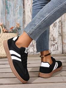 Sepatu Sneakers Olahraga Wanita Gaya Korea Jerman, Sepatu Kasual Olahraga Modis Musim Semi/Panas - Hitam - View 3