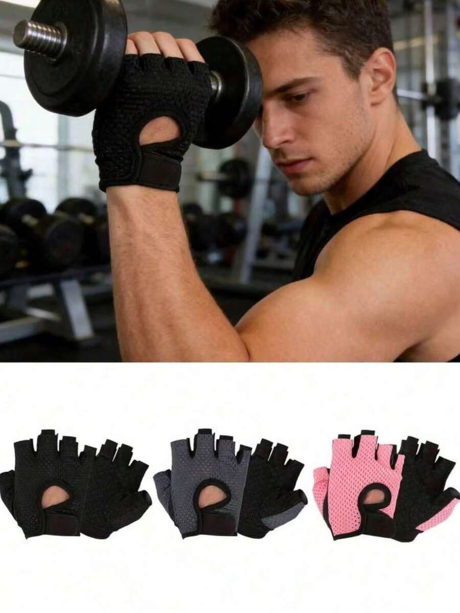 1 Pair Half-Finger Fitness Sports Gloves - Breathable Anti-Slip, Thickened Palm Cushioning, Unisex, Suitable For Weightlifting, Cycling, Driving - A - View 1