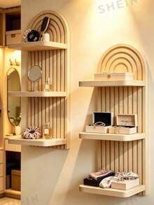 2pcs Set Extra Large Bohemian Wavy Wooden Wall Frame, Rainbow Arch & Farmhouse Style Wall Shelf, Multi-Functional Outdoor Rack, Easy Installation, All Season Suitable, Wooden Wall-Mounted Storage Rack, Perfect For Bedroom And Home Decor, Living Room Home Decor, Room Decoration, Christmas Decor, Ramadan Decor, Perfect Gift - A - View 5