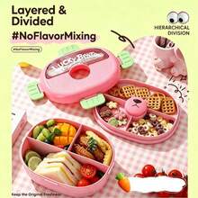 Lucky Bento Double-Layer Divided Lunch Box, Multi-Compartment Storage Bento Box With Lockable Seal, Portable Outdoor Meal Box, Cute Cartoon Design Sealed Lunch Container, Multi-Section Fresh-Keeping Lunch Box With No Flavor Mixing - Multicolor - View 2