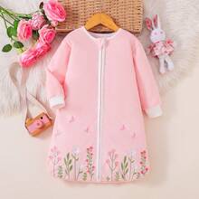 1PC Soft & Comfortable Exquisite Floral Embroidered Long Sleeve Baby Sleeping Bag, Delicate Gift For Newborn Baby, Suitable For Home And Travel Use - Pink - View 12