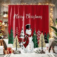 1pc Christmas Tree & Snowman Pattern Shower Curtain, Vintage Design, Waterproof, Suitable For Bathtub Partition, Bathroom Decor & Accessories, Christmas Decoration, Home Decor Gift, Includes 12 Hooks - Multicolor - View 9