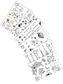 6PCS English Floral Bird Diamond Planet Cat Pattern Party Gift Holiday Gift Music Festival Temporary Body Skin Waterproof Tattoo Stickers For Hands Shoulders Neck Collarbone - Multicolor - View 9