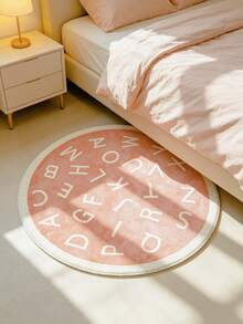 1pc Pink Faux Cashmere Round Decorative Rug Letter Area Carpet Non-Slip Living Room Bedroom Kids Play Mat Nursery Decor Soft Educational Carpet Classroom Rug Suitable For Play - Pink - View 5