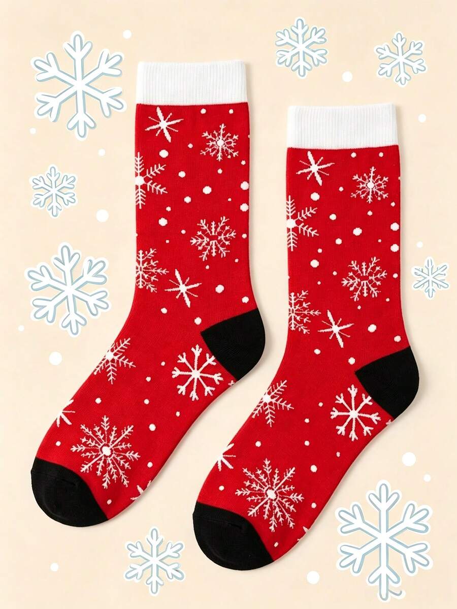 Christmas Halloween Holiday Crew Socks, 1 Pair Of Men Crew Sock,All‑Over White Snowflake, Warm Soft Breathable Fall Winter Socks, Gift For Men & Women - Multicolor - View 1