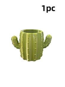 1pc Green Cactus Shaped Flower Pot, Pen Holder, Large Capacity Storage Space, Stable Base, Not Easy To Tip Over, Study Office Desk Surface Decoration, Suitable For Office Housewarming Gift - Cactus - View 13