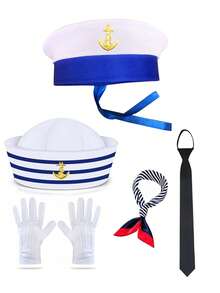 Hat With Ribbon Combination Sailor Hat For Boys And Girls Hat Decoration Accessory Set Hat Scarf Combination Cosplay Anime Costume Set Navy Style Outfit Event Costume Daily Wear Matching Party Gathering Holiday Outfit - Multicolor - View 1