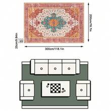 1件裝暖橘紅色孔雀綠復古波斯圖案波希米亞風仿羊絨長方形地毯，做舊斑駁細節，可機洗，適合客廳臥室居家裝飾，四季通用，美感家居裝飾 - 彩色 - 查看 16