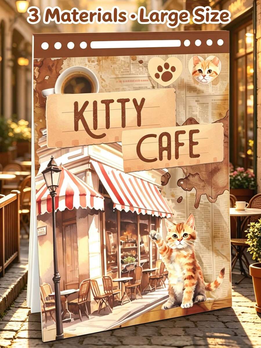 DanSoul 20 Large Cat Coffee Theme Stickers, Pre-Cut Sticker Book, Suitable For Journaling, Scrapbooking, Collage, Bullet Journal, Planner, Art & Crafts