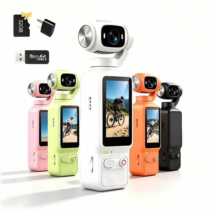 Kamera Saku 4K HD dengan Layar 1,97 Inci, Lensa Flip yang Dapat Diatur Secara Manual 180°, Lampu Pengisi Terintegrasi - Mendukung Perekaman Video 4K, Termasuk Kartu Memori 32GB, Baterai 1800mAh, Fokus Otomatis, Cocok untuk Olahraga Luar Ruangan dan Perekaman Video