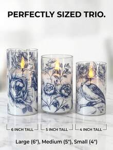 3pcs Blue And White Floral Pattern Electronic Candle Set (Rechargeable) Remote Control Timer LED Flameless Candles French Vintage Blue And White Floral Design Romantic Atmosphere Decor Christmas / Wedding / Birthday / Valentine's Day / Party Home Decor - Flower and Bird - Rechargeable - View 7