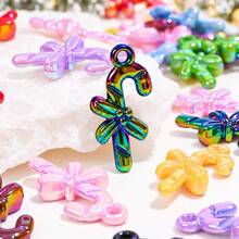 10/30pcs Christmas Candy Cane Acrylic Pendants, AB Color Charms With Bow & Hole, Colorful Holiday Loose Beads For DIY Jewelry Making & Crafts - Random Color - View 4