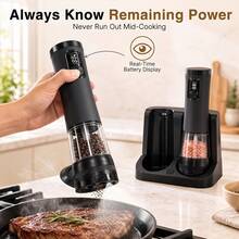 Electric Salt And Pepper Grinder Set, Rechargeable USB-C With Charging Base, External Adjustable Coarseness Dial, 100ml Large Capacity Container, LED Light For Precise Seasoning, One-Hand Operation, Ideal For Kitchen, BBQ, Parties, Restaurants - Black - View 3
