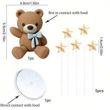 5pcs/7pcs Light Brown Bear With Golden Star Cake Topper Decorations, Suitable For Baby Shower, Birthday Party Cake Decor - Multicolor - View 9