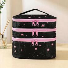 1pc Dual-Pattern 3-Layer Makeup Bag, Large Capacity Compartment Cosmetic Organizer, Multi-Layer Independent Dividers For Easy Access, Can Store Makeup, Skincare, Toiletries, Desktop Organizer And Storage Dual-Use, Portable Handheld Design, Travel Essential - Multicolor - View 5