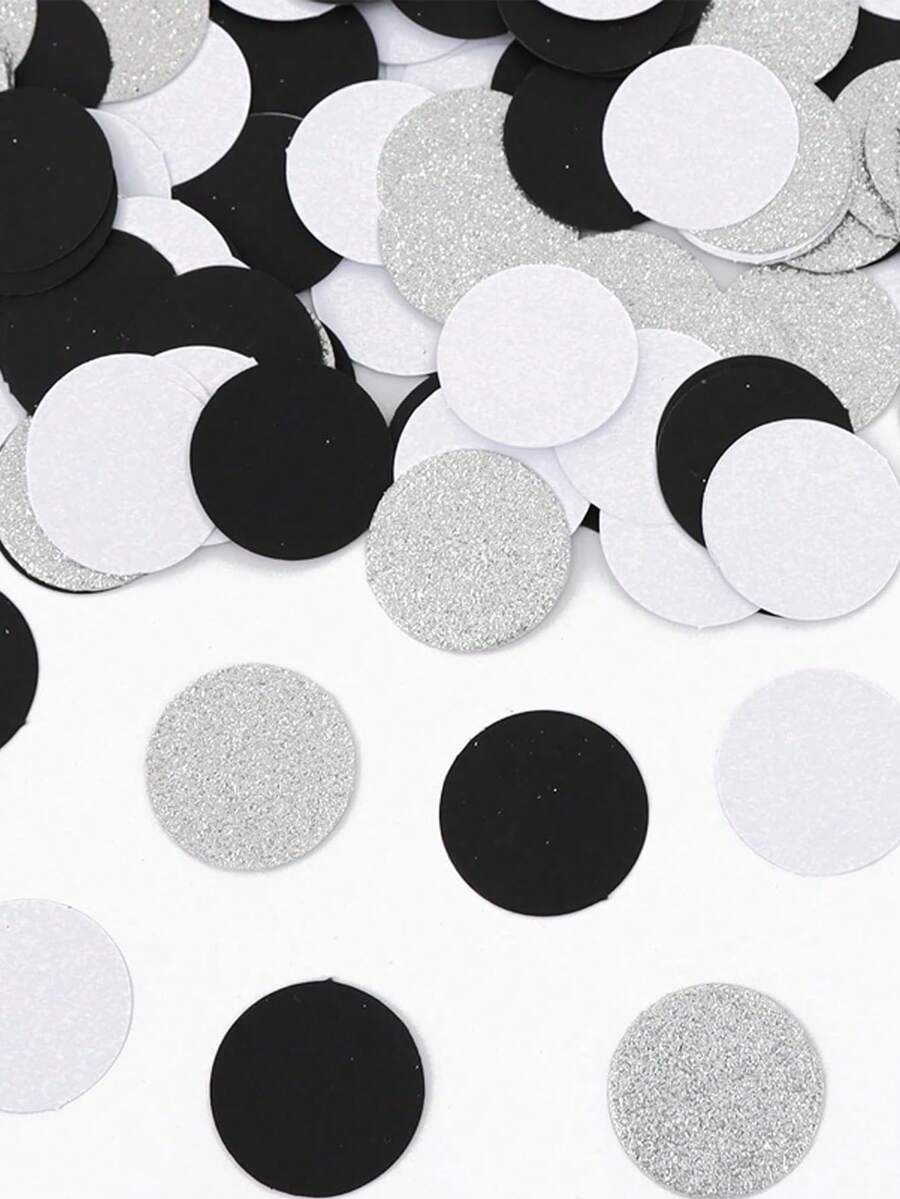 100pcs/Set Black & Silver Happy Birthday Sequin Confetti, Glitter Letters And Round Paper Confetti Table Decor, Suitable For Adult Birthday Party Decoration - View 1