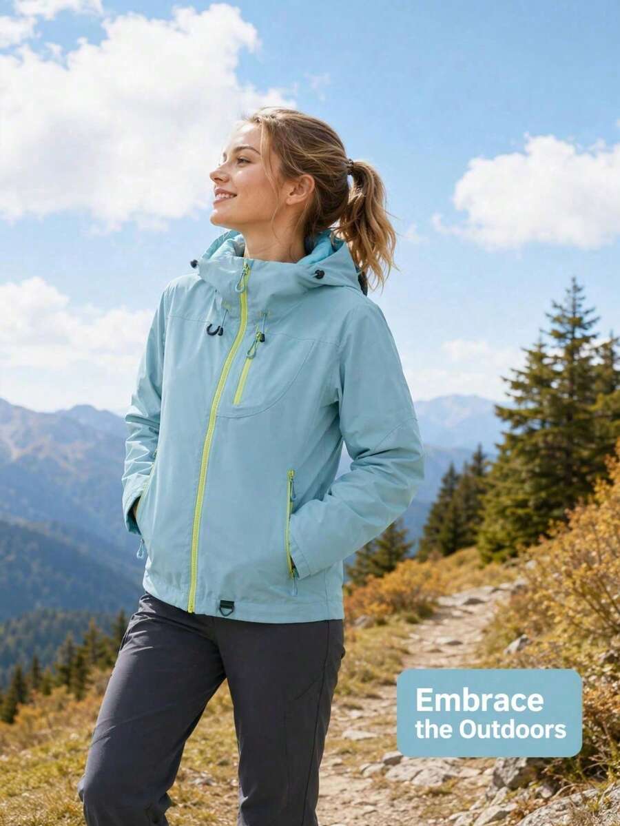 Jaket Hiking Lengan Panjang Berkerudung Ringan untuk Wanita, Cocok untuk Aktivitas Luar Ruangan, Musim Gugur - Grey - View 1