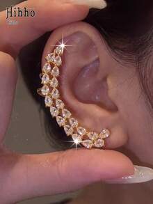 Hihho 1pc Luxury Elegant Curved Water Drop Ear Cuff With Zirconia, Sparkling And Dynamic, Ear-Shaping Accessory For Party And Date, Eye-Catching Atmosphere-Enhancing Gift For Friends On Holidays - Teardrop Ear Hooks - View 1