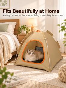 Foldable Portable Pet Tent Suitable For Cats & Small Dogs - All-Season Breathable Mesh Triangular Canopy Tent With Removable Panels, Compact Indoor/Outdoor Dog Kennel & Cat House For Camping, Travel, Assembly, Nylon Shelter - Multicolor - View 7