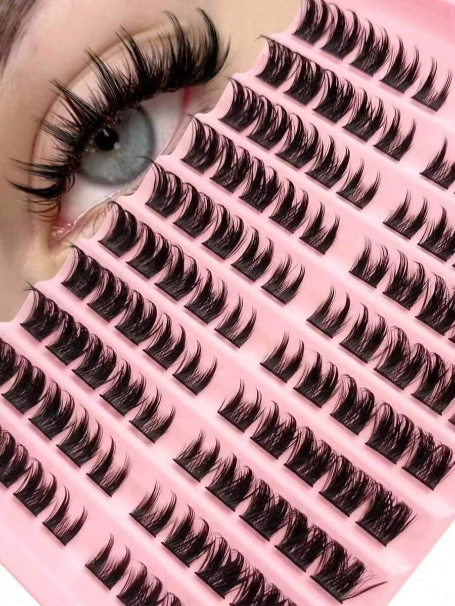 New 200-Piece D-Curl Anime Style Fluffy False Eyelashes, 8-16mm Individual Lash Extension Set, Suitable For Makeup - D - View 1