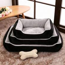 Soft Plush Dog Bed, Washable Rectangular Pet Cushion Bed For Small Medium Large Dogs Cats - Black and Grey - View 1