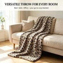 1pc Leopard Print Faux Rabbit Fur Blanket, Double Layer Warm Faux Rabbit Plush Throw Blanket, All-Season Multi-Functional Decorative Blanket For Living Room Bedroom Sofa, Great Gift For Family - Khaki Heart Leopard Print - View 10