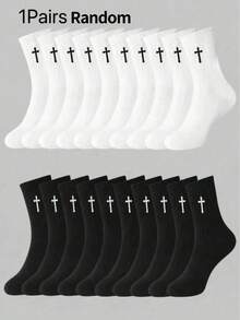 1/5/10/20 Pairs Of Men's Black/White Gothic Cross Sports Socks,Sweat Wicking/Breathable,Suitable For All Seasons.Perfect For Sports,Running,Fitness - Multicolor - View 6