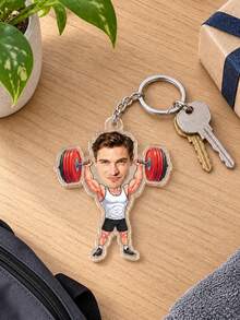 1pc Customized Photo Weightlifting Fitness Keychain, Personalized Face Barbell Acrylic Key Ring, Funny Bodybuilder Athlete Gift, Fitness Enthusiast Men's Birthday Gift, Bag Charm - Multicolor - View 4