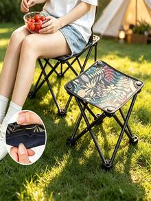 1PC Portable Folding Camping Stool, Floral Print Oxford Fabric Lightweight Compact Folding Chair, Suitable For Outdoor Fishing, Hiking, Picnic - Multicolor - View 5